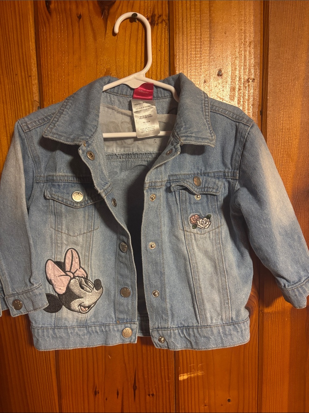 Disney Light Blue Denim Jacket with Pink Bow Minnie Embroidery size 2t